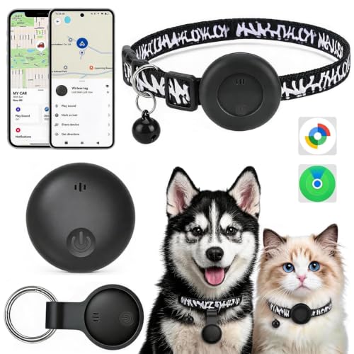 Traceur GPS Chat, Collier GPS Chat Chien Compatible iOS et Android, sans Carte SIM/Abonnement Mensuel, Suivi en Temps Réel, Enregistrement des Trajets sur 7 Jours, Collier GPS pour Chien,Chat,Voitures