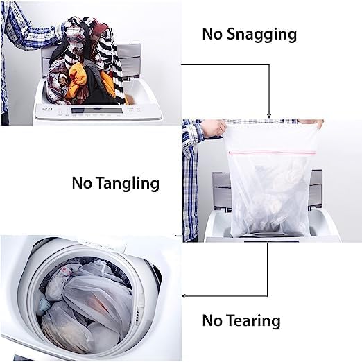 Image of HomeCloud Mesh Laundry Clothes Washing Bag with zip lock for Delicate Clothes, Stockings, Underwear, Bras & Lingerie for Washing Machine| Pack of 4 (Peach)