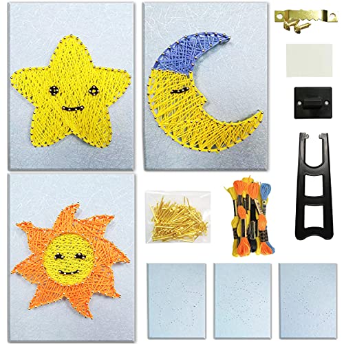 JEKEJIAJIU DIY String Art Kit for Adults,Teens,Beginner,kids.DIY Craft Kit Includes All Necessary Accessories, Home Wall Decorations,Unique Gift?3 Pack Sun,Star,Moon,5.9×7.9inch?