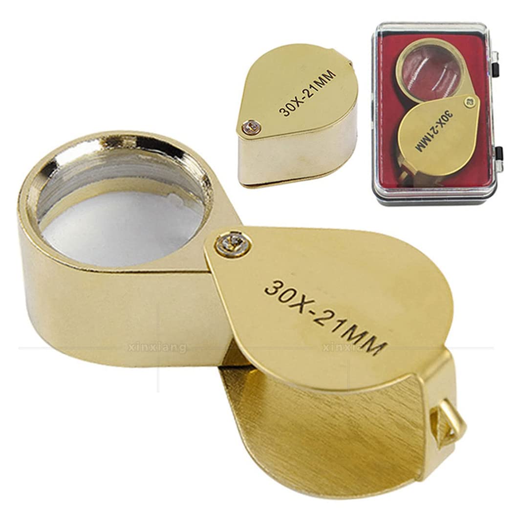 2 szt. 30X w całości z metalu mini lupa składana kieszonkowa lupa z lupą z metalową obrotową osłoną ochronną do biżuterii, czytania, hobby, nauki, złotej lupy