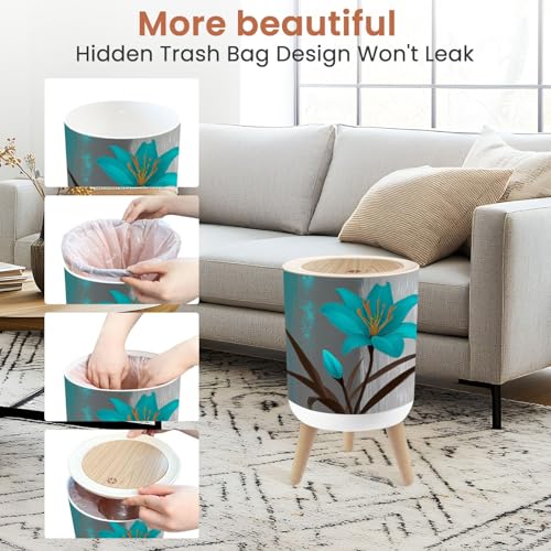 Caneca de basura pequeña con tapa y resorte diseño floral 1.8 gal miniatura 4