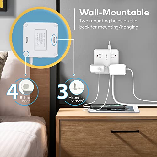 Power Strip Surge Protector - TROND Ultra Thin Flat Extension Cord 5ft with 4 USB Ports(1 USB C Charger), 4 Widely-Spaced Outlets, Compact & Small, 1440J, Wall Mount for Home Office Dorm, White