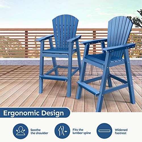 Pasamic Tall Adirondack Chair Set Of Two, Hdpe Balcony Chair, Patio Bar Stools Weather Resistant For Outdoor Deck Lawn Garden Swimming Pool, Blue #TOP2