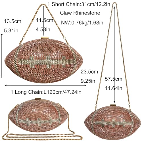 Image of Women Rhinestone Football Shaped Handbag Chain Crossbody Shoulder Bag Football Purse | Rugby, Unique, Novelty, Football