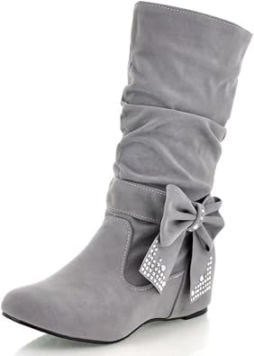 Womens Mid Calf Boots Fashion Slouch Flat Ankle Booties Low Hidden Wedge Warm Suede Closed Toe Ankle Boots for Women