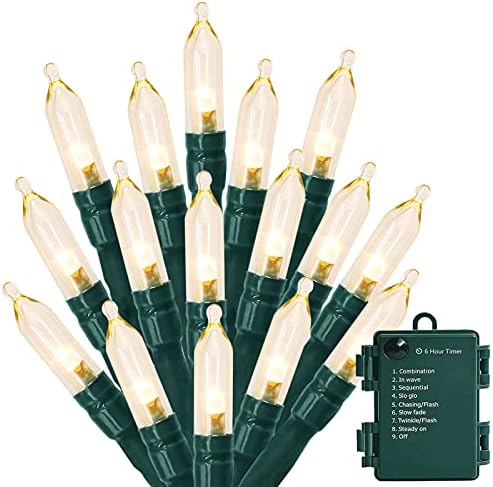 MASHANG Christmas Lights, 18ft 50 LED Outdoor String Lights with Timer & 8 Modes, 3AA Battery Operated Waterproof String Light for Outdoor and Indoor Décor (Warm White)