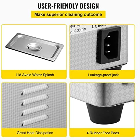 Bild 5 - VEVOR Ultraschallreiniger, 800 ml, 35 W, professioneller Ultraschall-Reiniger aus Edelstahl, leistungsstarke Ultraschall-Reinigungsmaschine, 40 kHz Frequenz, mit LED-Display für Schmuck, Uhren,