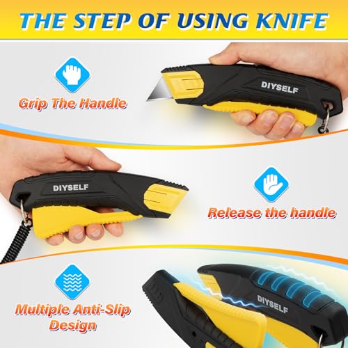 Image of DIYSELF Self-Retracting Safety Box Cutter with Holster and 10 SK5 Blades