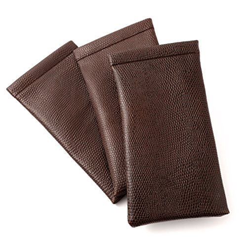 Soft Spring Top Eyeglass Case, Snap Closure In Snakeskin Colors In Brown (3 Pack) #TOP4