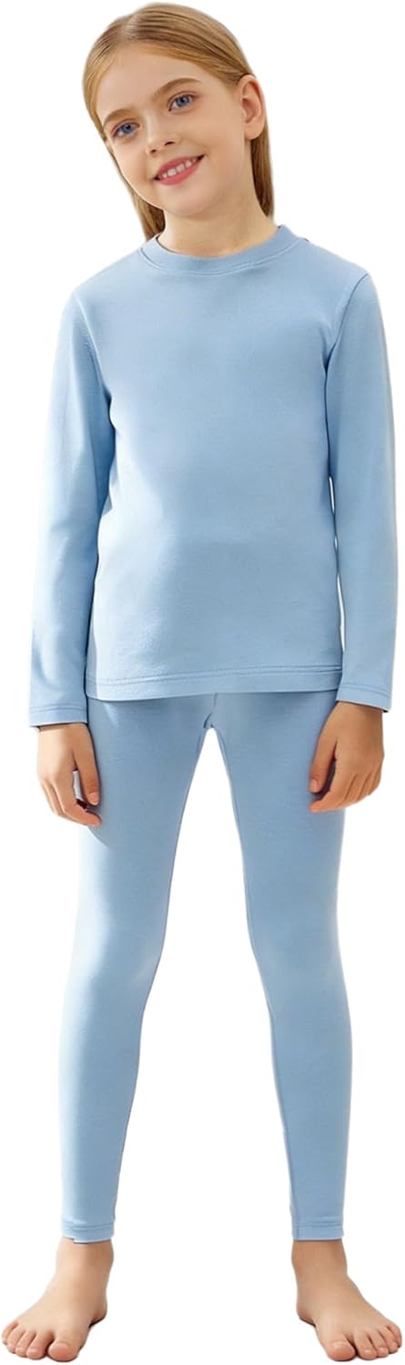 Girls Boys Thermal Base Layer Set for Skiing Fleece Lined Underwear Set Base Layer for Cold Weather Light Blue 5-6 Years