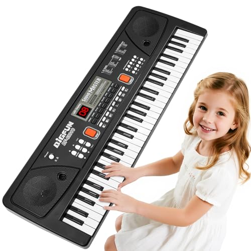 Teclado Piano 61 Teclas para Infantil Principiantes- Portátil Electrónico Musical con Pantalla LCD Atril Micrófono Juguete Regalo Cumpleaños y Navidad para 3 4 5 6 7 8 9 Niños Niñas, Negro
