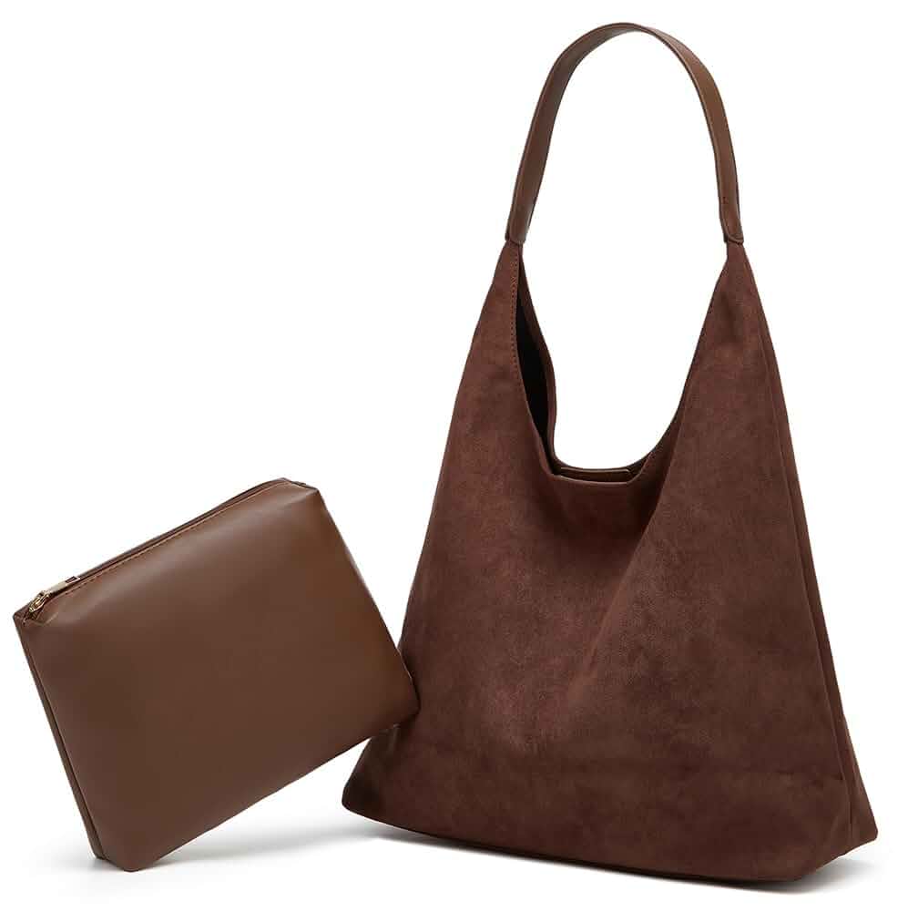 Slouchy Suede Shoulder Bags for Women Large Tote Purse Retro Soft Handbag Casual Work Ladies Top Handle Satchel