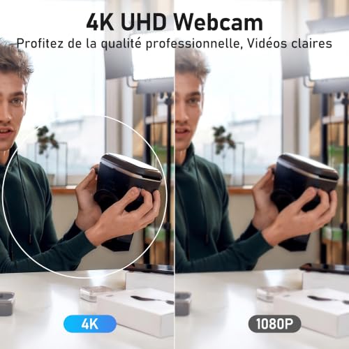 VIZOLINK Webcam 4K 30FPS LED Réglable 3 Niveaux Autofocus Micro Anti-Bruit Correction Faible Luminosité 78°FOV Plug Play Cache de Confidentialité Trépied, pour Conférence Appel Vidéo Streaming (S) – vue 2