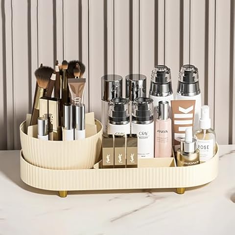 WEECRON Rotating Makeup Organizer Capacity Cosmetic Display Case Skin Care Holder for Countertop Vanity Desk, White Cover