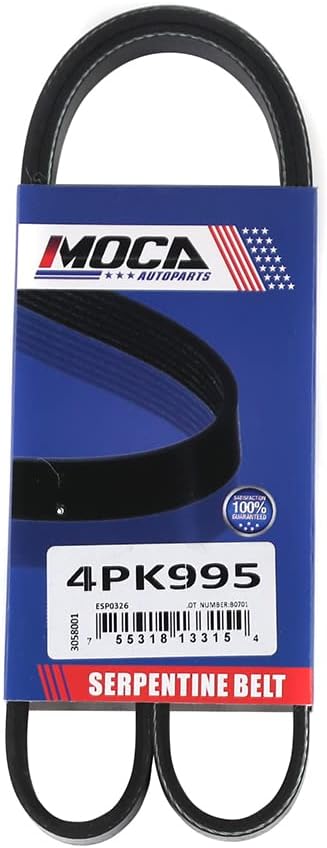 4PK995 EPDM Serpentine Belt fit 92-94 for Nissan Maxima 3L, 89-98 for Hyundai Sonata 2L/2.4L, 90-98 for Mitsubishi Eclipse 2L/2.4L, 92-94 for Plymouth Colt 2.4L, 85-89 for Subaru XT 1.8L