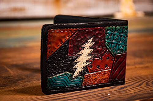 Retro Patchwork, Cats under the stars, Cyclops, Men's 3D Genuine Leather Wallet, Handmade wallet, Carved wallet, Tooled wallet, Airbrush Art, Bifold wallet, Custom wallet, Personalized wallet, A(33)3