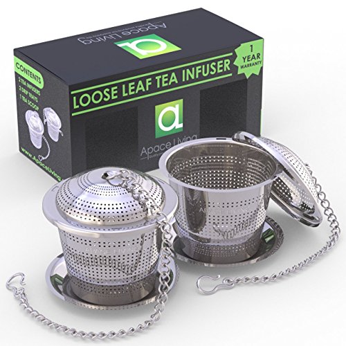 Loose Leaf Tea Infuser (Set Of 2) With Tea Scoop And Drip Dray By Apace - Ultra Fine Stainless Steel Strainer & Steeper For A Superior Brewing Experience #TOP1