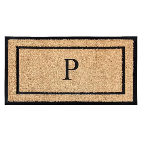 A1HC Natural Coir & Rubber Large Monogrammed Doormat, Thick Durable Entry Mats for Entrance Heavy Duty, Thin Profile, Long Lasting Front Door Mat - 24"x48"