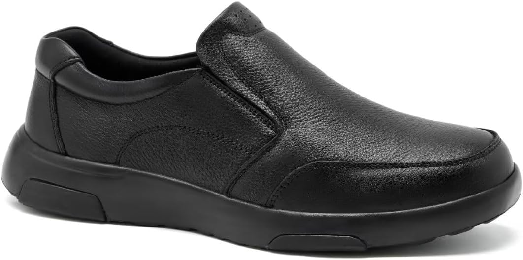 Men's Orthopedic Leather Dress Walking Shoes: Comfortable Plantar Fasciitis Oxfords with Arch Support, Business Diabetic Slip-On Loafers for Foot and Heel Pain Relief