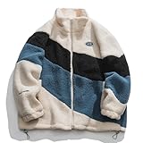 Aelfric Eden Mens Sherpa Fleece Jacket Zip Up Winter Puffer Fuzzy Jackets Three-color Patchwork Casual Fur Coat Unisex