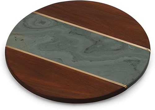 Lazy Susan con base de mármol y madera de acacia por Picnic Plus, 12.5 pulgadas de ancho, verde