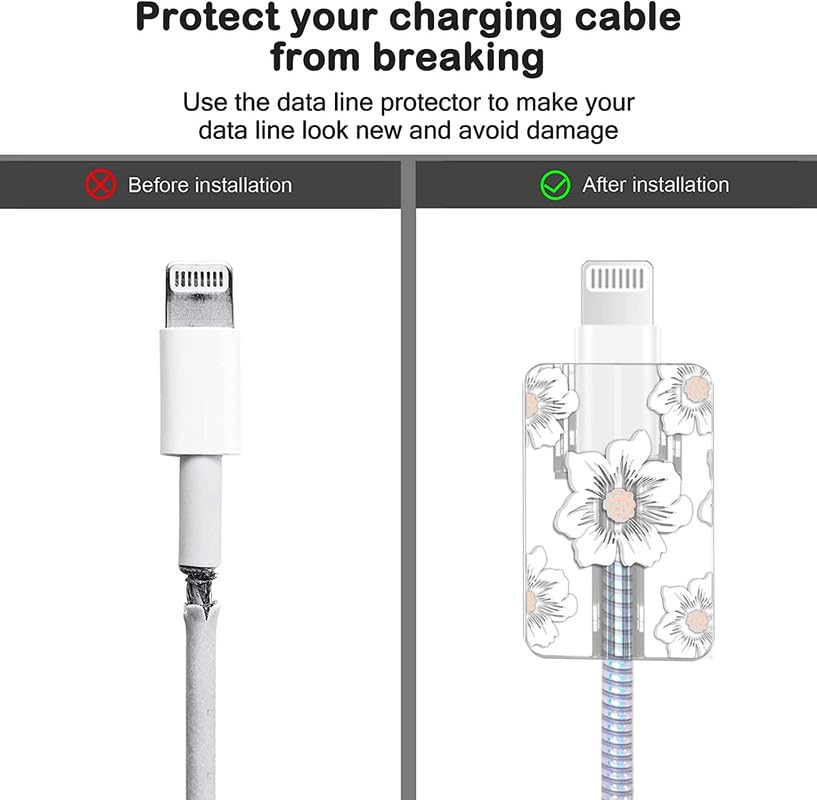 Image of iPhone Charger Case,Accessories,Protective Case for 18W 20W iPhone 15 14 13 12 11 Pro Max Fast Charging Cable Adapter Charger, Cute Lightning Data Cable Case for iPhone Charger,(Camellia)