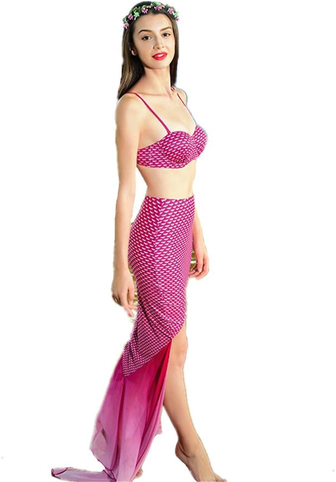 Secy Mermaid 3PCS Mermaid Tail Sea Shell Woman Swimwears Swimsuits Bikinis Sets (Pink, XXL)