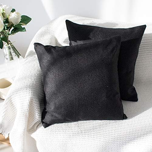 Sweet Forest Linen Cushion Cover,2 Pack Decorative Square Throw Pillow Case (45x45 cm/18''x18''),Cushion Pillowcase for Living-room Sofa Couch Bedroom with Invisible ZipperBlack