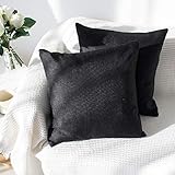 Sweet Forest Black Linen Square Cushion Cover, 2 Pack Modern Decorative Throw Pillowcase Cover(16' x 16') with Smooth Hidden Zip for Home Sofa, Couch, Chair