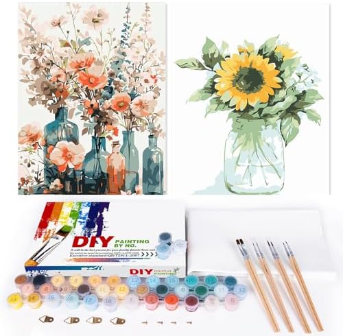 EFOTIML Paint by Numbers Kit for Adults Beginners & Kids Ages 8-12,2 Pack 16x20 inches Canvas for Painting Kits for Adults in Colorful Box(Without Frame)-Sunflower and Orange Flower(2PCS)