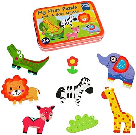 Beks Toys Baby Puzzles – Cute Animals Puzzle in Tin Box Engaging and Simple for 1+ Year Old My First Set with 5 Jigsaws Fun Colorful Design - Jigsaw Babies