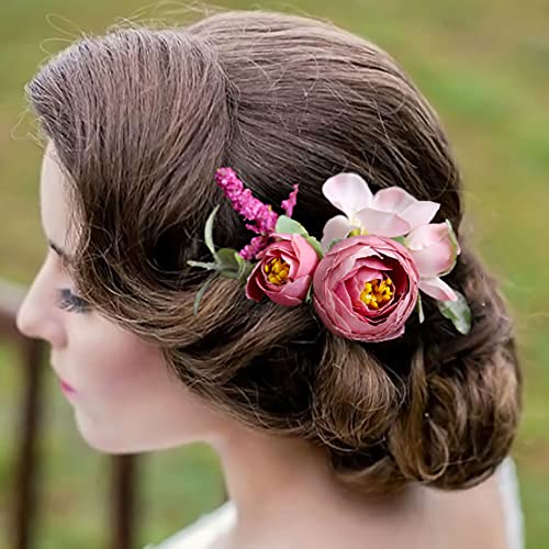 Fangsen Silver Wedding Rose Flower Hair Comb Bridal Flower Hair Clip Floral Hair Accessories For Women And Girls (Purple) #TOP6