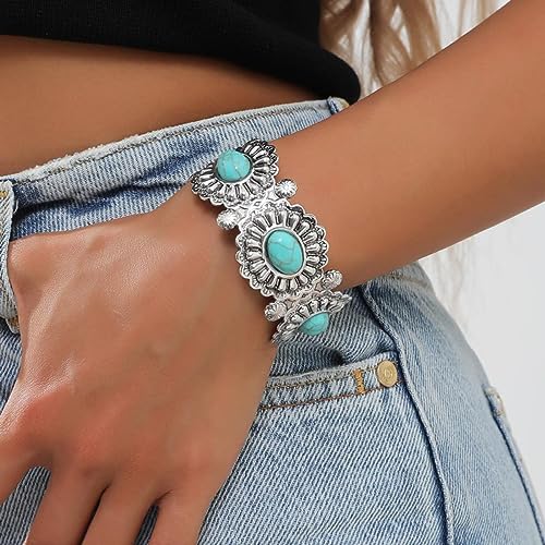 Turquoise Cuff Bracelet,South Western Cowgirl Bangle Bracelets Bohemian Gift for Women2