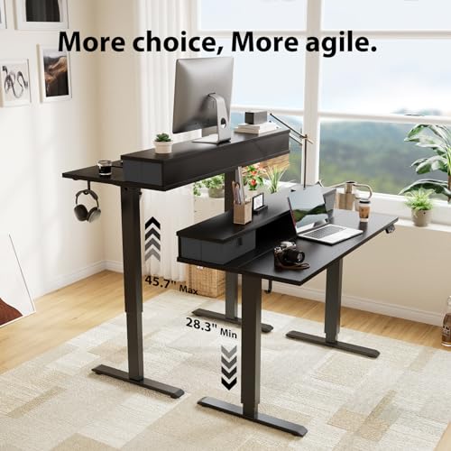 Image of Agilestic 63 x 24 Inches Electric Standing Desk with 2 Storage Drawers, Stand Up Desk Adjustable Height, Sit and Stand Computer Table with Splice Board, White