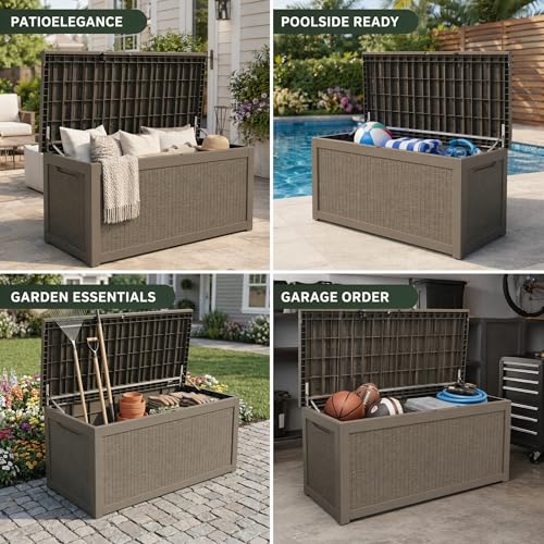 Image of 318 Gallon Large Resin Deck Box - Waterproof Outdoor Storage Chest for Patio Cushions, Garden Tools & Pool Supplies, UV-Resistant All-Weather Construction, Lockable Lid & Hydraulic Rods, Easy Assembly