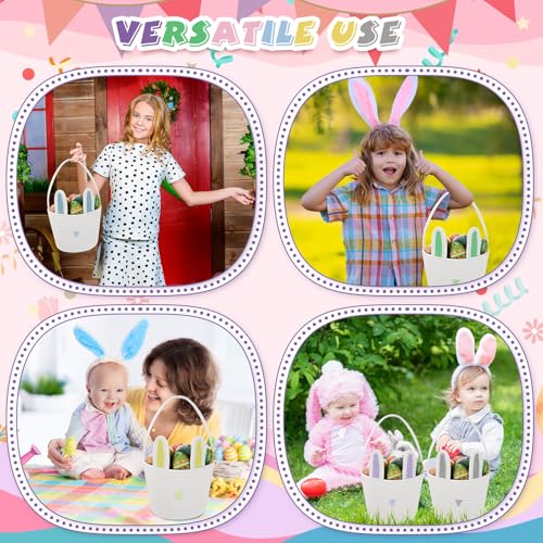 Image of Beeveer 6 Pack Easter Baskets with Handle Woven Bunny Egg Hunt Basket with Rabbit Ears Print Bags Empty Easter Treat Bag Cotton Woven Egg Box for Gifts Party Decorations Favors(Colorful)