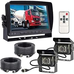 Tft Lcd Color Monitor 12V-24V Sistema cámara de Marcha atrás vehículo, 7 Pulgadas TFT LCD HD Color Coche Monitor + 2X vehículos IR Visión Nocturna Impermeable Cámara de Visión Trasera Reversa para RV Bus Remolque,Camión