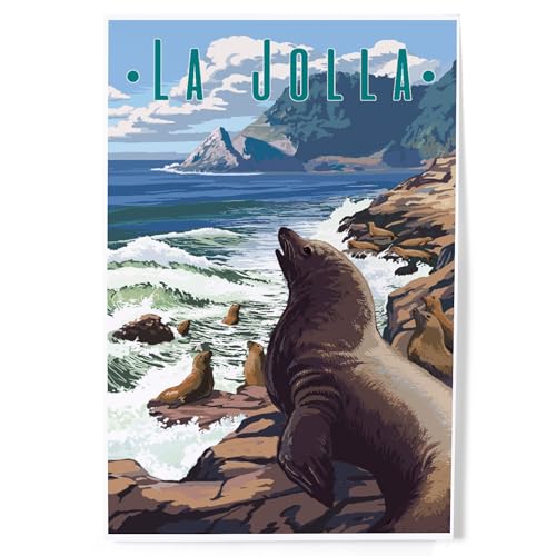 Lantern Press La Jolla, California, Sea Lions on Coast, 8x12