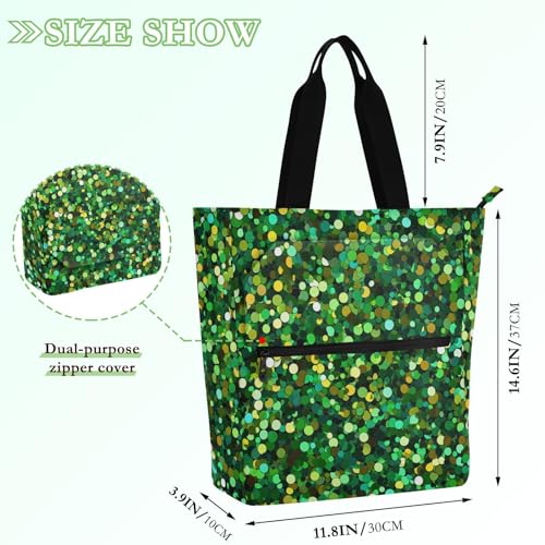 Decorative Kids Book Tote for Boys Girls Women, Green Fake Glitter Sturdy Teacher Tote Bags Shoulder Bag with Zipper for School and Playtime Rainbow para libros2