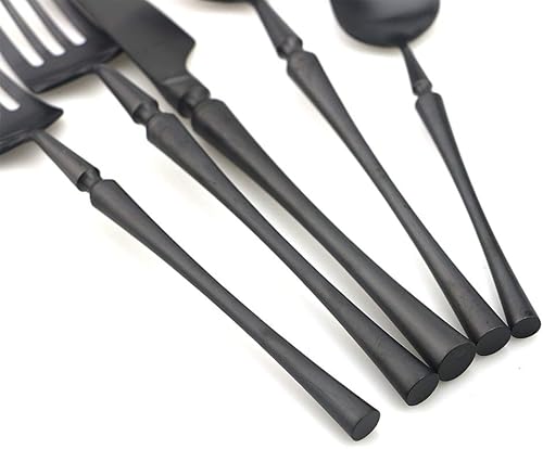Miniatura 3 de JASHII Juego de cubiertos de lujo negro mate de 5 piezas, apto para lavavajillas, juego de cubiertos de acero inoxidable 1810, servicio para 1 con 1