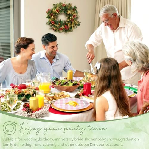 Image of 100 Pink Gingham Paper Plates&Napkins Disposable for Party, 25-9 inch&25-7 inch