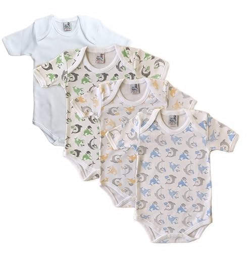 Fabriqué en Italie-4 Body pour bébé avec manches courtes 100 % coton (blanc ou fantaisie) - Bleu - 86 cm Cover