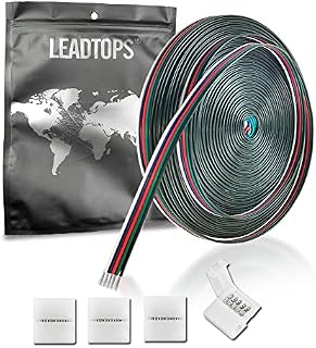 LEADTOPS 10M/32.8FT RGBW 5PIN Extension Electrical Wire 22 Gauge Cable 5 Core Cord Line with Connectors For RGBW LED Strip,Ribbon Lights,Lamp