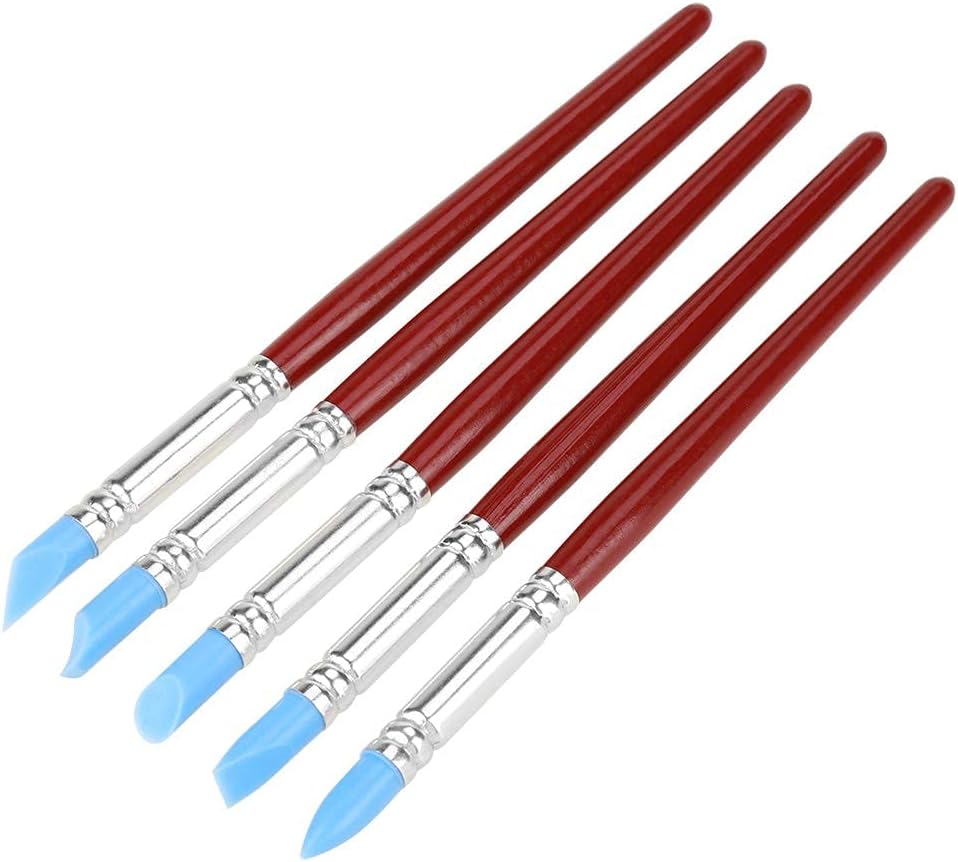 5Pcs Rubber Tip Paint Brushes, Soft Tip Art Tools for Clay Pottery Sculpture Fingerprint Color Modeling Carving DIY Craft