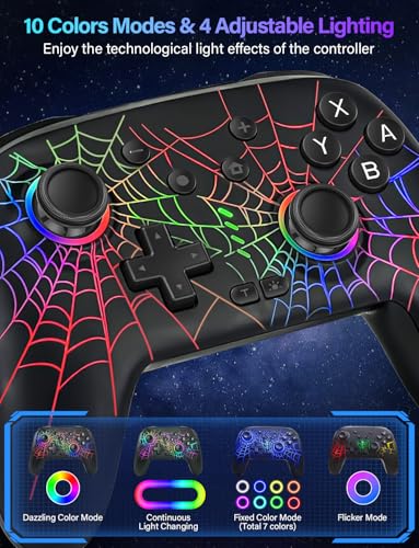 Image of RJAD Switch Controllers for Nintendo Switch /OLED /Lite, Wireless Switch Pro Controller with 10 Colors Light, 1000mAh Rechargeable Switch Turbo Control with Vibration, 6-Axis Gyro, Turbo, Wake Up
