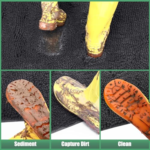 IM HOME Chenille Absorbent Outdoor Doormat 60" x 36", Washable Muddy Door Mats for Dog Non Slip Indoor Doormat Dog Mat for Muddy Paw Front Inside Doormats for Entryway Dark Grey
