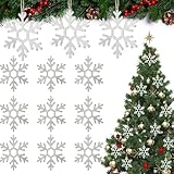 Shimeyao 12 Pcs Christmas Metal Snowflake Ornaments Winter Metal Hanging Tree Decorations Winter Christmas Decor for Tree Crafts for Home Indoor Outdoor Holiday Party(Hexagonal Snowflake)