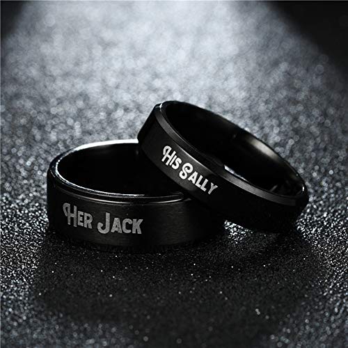Generic 2 Pcs Couples Rings Stainless Steel Engraved His Sally Her Jack Engagement Wedding Bands (Email Sizes)Black 202102JMR014