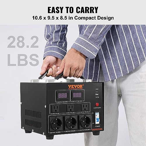 Image of VEVOR Voltage Converter Transformer, 5000W, Heavy Duty Step Up /Down Transformer, Convert from 110 Volt to 220 Volt and from 220 Volt to 110 Volt, with US Outlet EU Outlet 5V USB Port, CE Certified