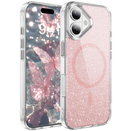 COTDINFOR Magnetic for iPhone 16 Case Glitter Cute Slim Pink JYS
